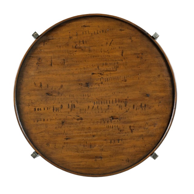 A galleried cherry veneered top is finished in our Sonoma color supported by a textured metal base in blackened metal...