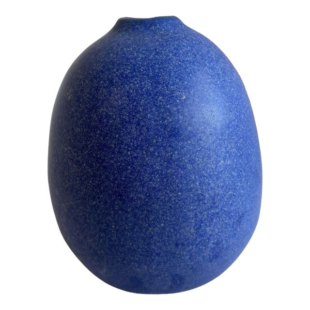 Deep Blue Ceramic Round Vase For Sale