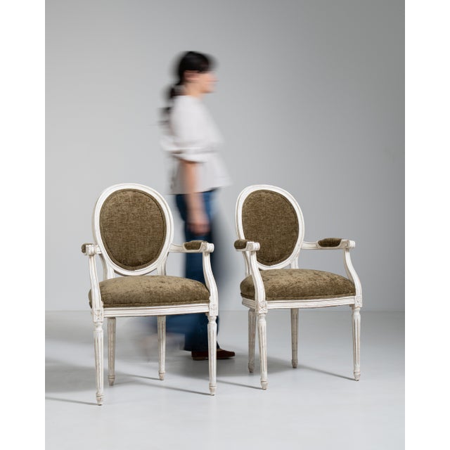 Pair of Louis XVI Upholstered Armchairs, Neoclassical Style, France, 20th Century For Sale - Image 18 of 18