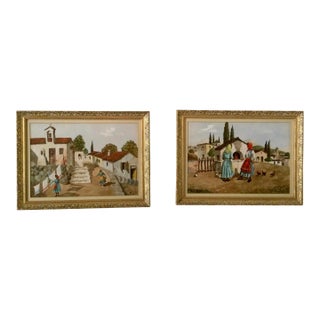 1970s Vintage Watercolor Framed Hand Painted Mediterranean Provincetown Portrait a Pair For Sale