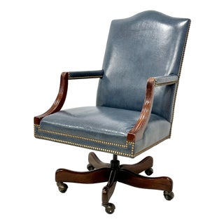 Hancock & Moore Blue Leather Swivel Desk Chair With Nailhead Trim For Sale