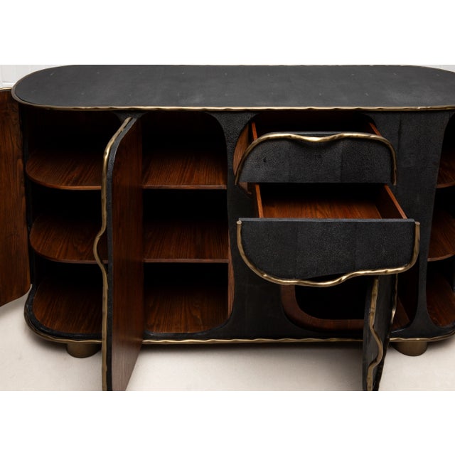 Black Buffet in Black Shagreen With Bronze Patina Brass Detail by R&y Augousti For Sale - Image 8 of 9