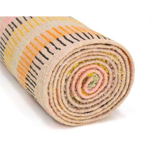 Bold Diagonal Stripe Hand-Knotted Moroccan Wool Runner | 12'11" X 2'7" | One of a Kind For Sale - Image 10 of 10