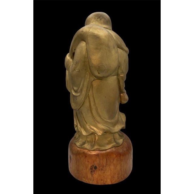 Antique Japanese Wooden Hotei with Gilt-Coloured Finish, Early Shōwa Period, 1920s-1940s For Sale - Image 6 of 15