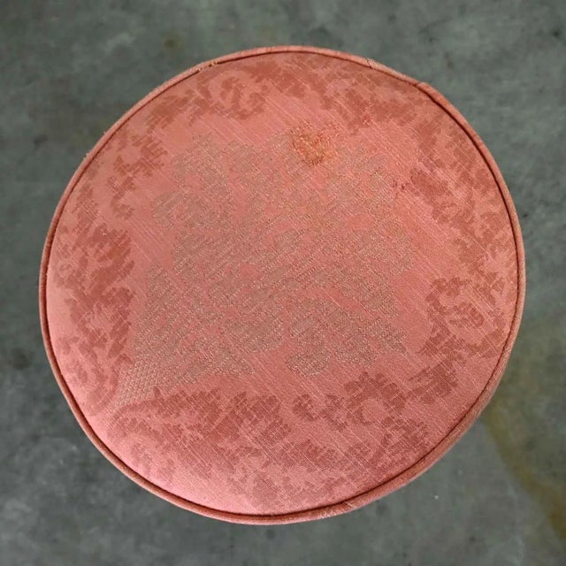 Mid-20th Century Italian Style Round Stool With Rose Damask Seat & Gilt Metal Faux Bamboo Legs For Sale - Image 4 of 13