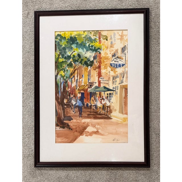 Late 20th Century Late 20th Century Signed by Unidentified Artist - Street Café Scene, Watercolor on Paper For Sale - Image 5 of 6