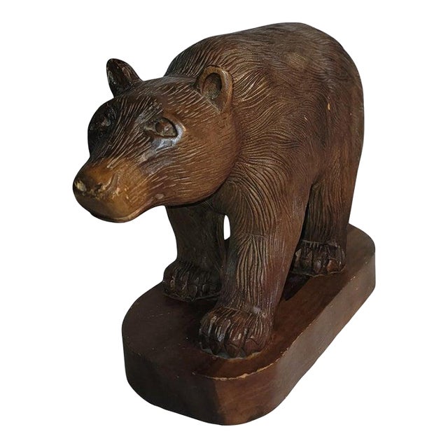 1930s Large Hand Carved Bear Carving For Sale