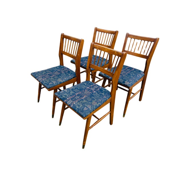 Set of 4 Mid-Century Modern Craddock Dining Chairs – Solid Walnut Spindle Back With Brass Ferrules – 1950s–1960s Retro Design For Sale - Image 12 of 16