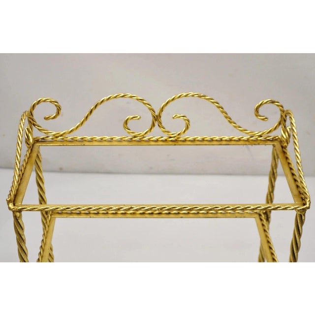 Mid 20th Century Italian Hollywood Regency Gold Gilt Iron 3 Tier Shelf Small Display Stand (B) For Sale In Philadelphia - Image 6 of 10