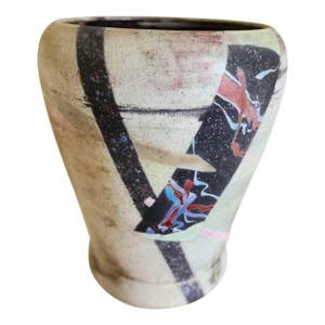 Vintage Japanese Handmade and Hand Painted Pottery Vase