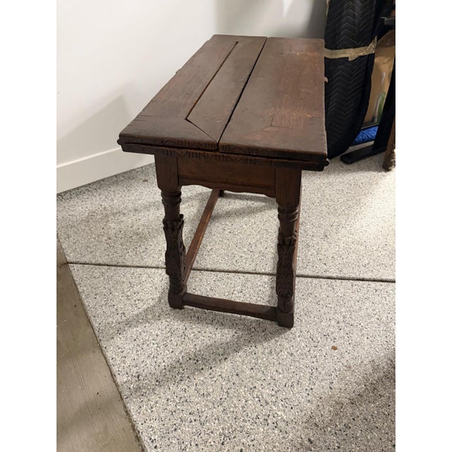 Late 19th Century Antique Baroque Revival Carved Oak Flip-Top Games / Writing Table With Leather Inset For Sale - Image 5 of 7