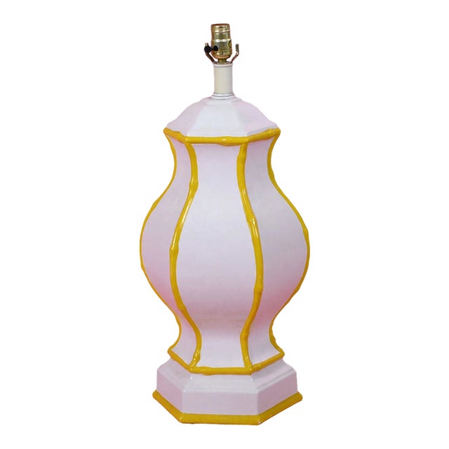 Faux Bamboo Single Yellow Table Lamp For Sale