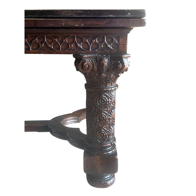 Gothic Gothic Revival Oak Draw Leaf Dining Table For Sale - Image 3 of 16