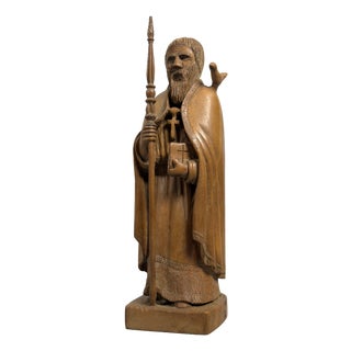 Vintage Carved Wooden Sculpture of Saint Benedict of Norcia by Fonted, 1950s For Sale