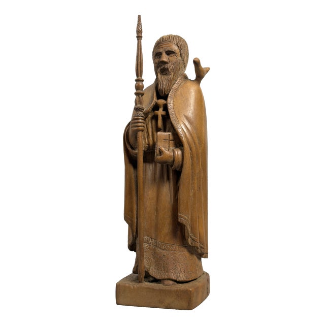 Vintage Carved Wooden Sculpture of Saint Benedict of Norcia by Fonted, 1950s For Sale