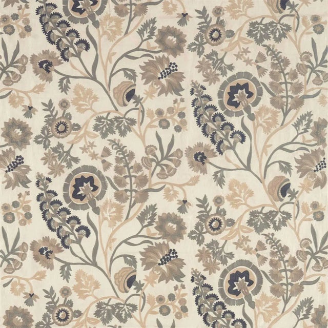 Zoffany Hardwick Crewel Fabric in Fossil - a Sample For Sale
