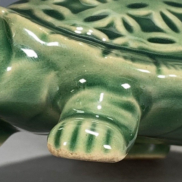 Green Green Glaze Ceramic Turtle Figurine, Chinoiserie Longevity Tortoise Statue For Sale - Image 8 of 9