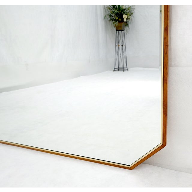 Very Fine Solid Walnut Aluminum Frame Cut Corner Rectangle Shape Beveled Mirror For Sale - Image 6 of 7