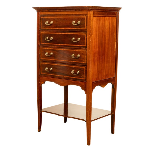 Antique Edwardian Sheraton Inlaid Mahogany Sheet Music File Cabinet Chest 1900 For Sale - Image 11 of 12