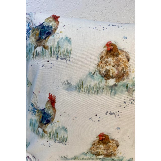 20” Square Pillow Adorned With a Chicken & Rooster Print - Made in U K For Sale - Image 4 of 11