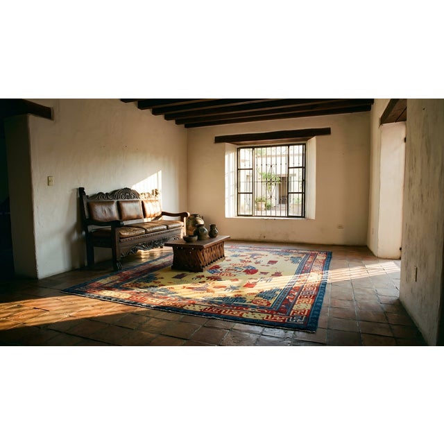 Fantastic Tan Beige and Red Color With Florid and Animalistic Design Antique Chinese Ningxia Rug For Sale - Image 14 of 15