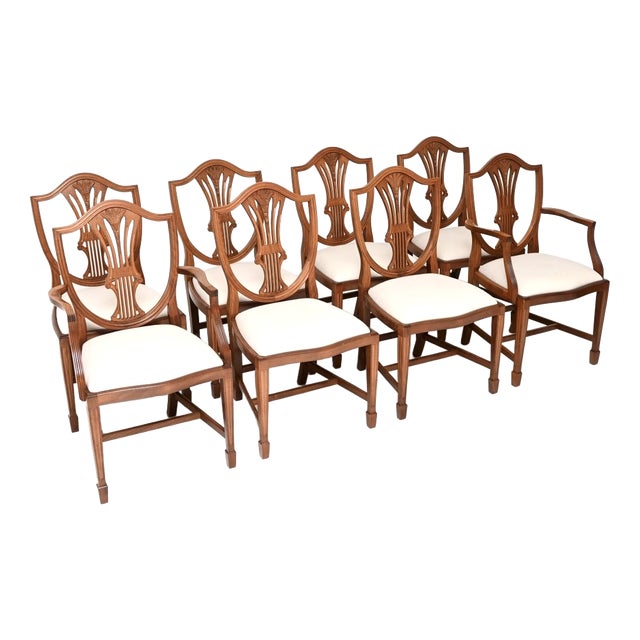 Vintage Sheraton Style Shield Back Dining Chairs, 1950, Set of 8 For Sale