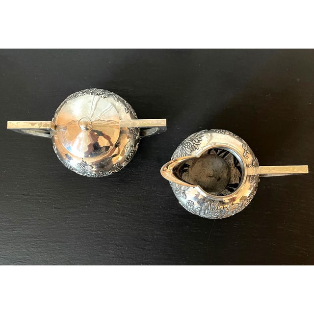 Chinese Export Sterling Silver Creamer and Sugar by Cutshing For Sale - Image 12 of 16