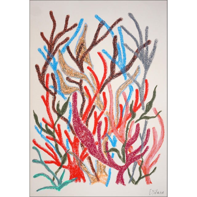 Contemporary 2025, Colorful Marine Vegetations, Large Diptych Coral Reef, Gouache Crayon on Watercolor Paper by Romina Milano- Set of 2 For Sale - Image 3 of 9