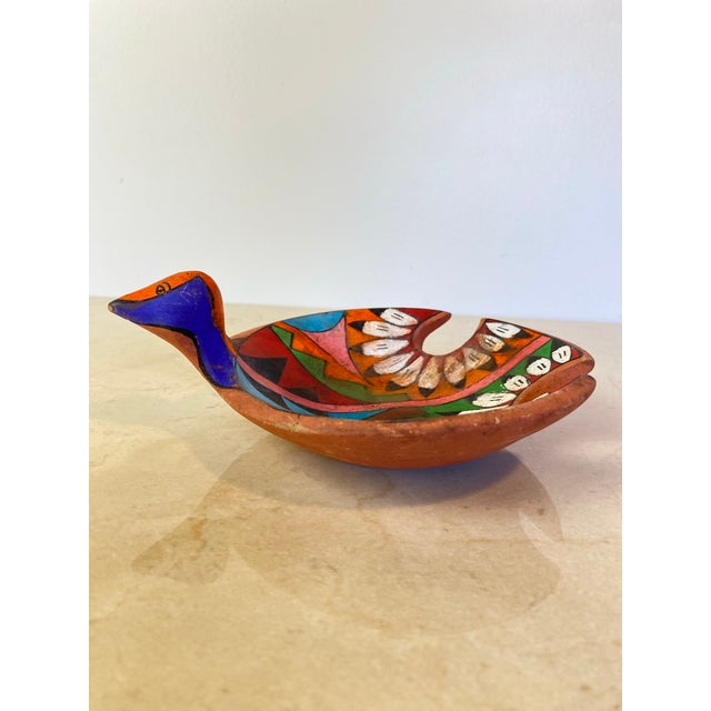 Vintage Tesuque Pueblo Native American Polychrome Bird Effigy Bowl For Sale - Image 4 of 9