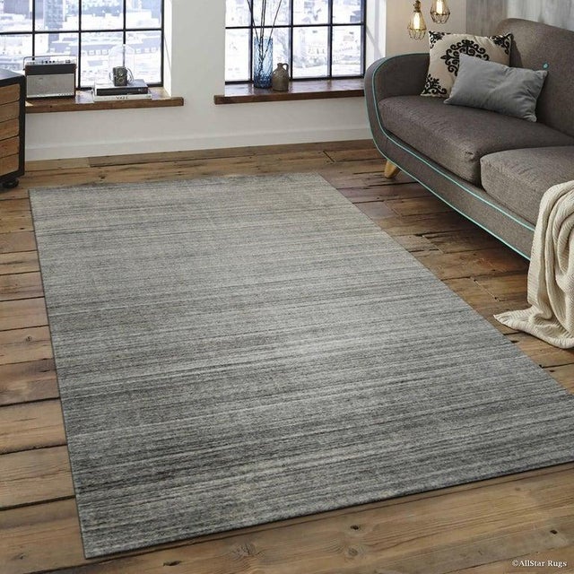 8x10 Gray Hand-Knotted Wool Viscose Subtle Striations Solid Open Field Carpet For Sale - Image 4 of 4