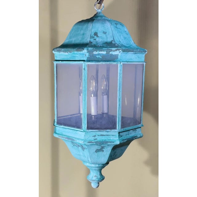 Vintage Solid Brass & Verdigris Patina Outdoor/Indoor Lantern For Sale - Image 16 of 16
