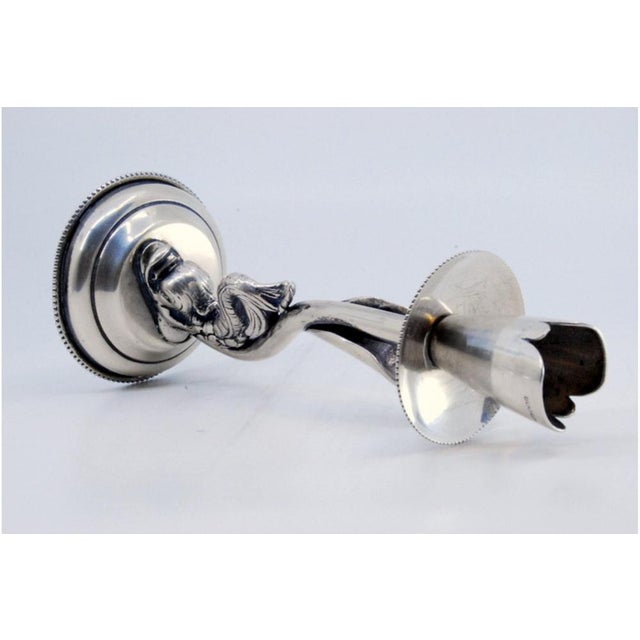 Mythological Figure Candlestick in Silver on Pearly Base For Sale - Image 4 of 9