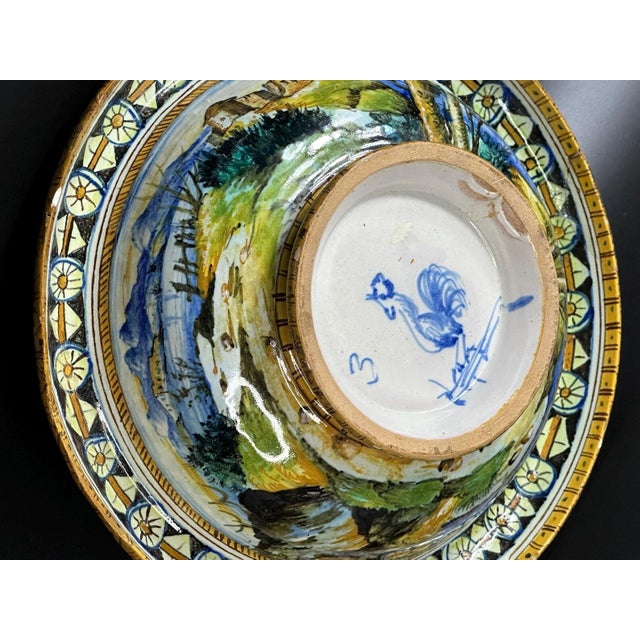 Green Italian Cantagalli Maiolica Charger with Istoriato Scene and Rooster Mark, 1890s For Sale - Image 8 of 11