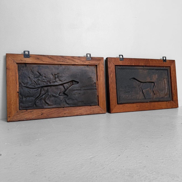 Antique Metal Bas-Reliefs with Hunting Dogs, 1900s, Set of 2 For Sale - Image 11 of 12