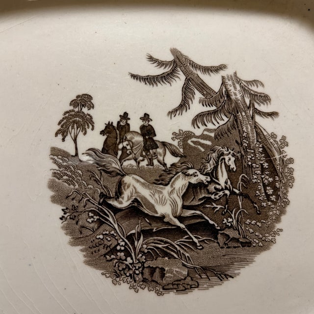 Mid 19th Century Antique Staffordshire Brown Transferware Oval Platter, Wild Horse Hunt Scene, Circa 1860s For Sale - Image 5 of 12