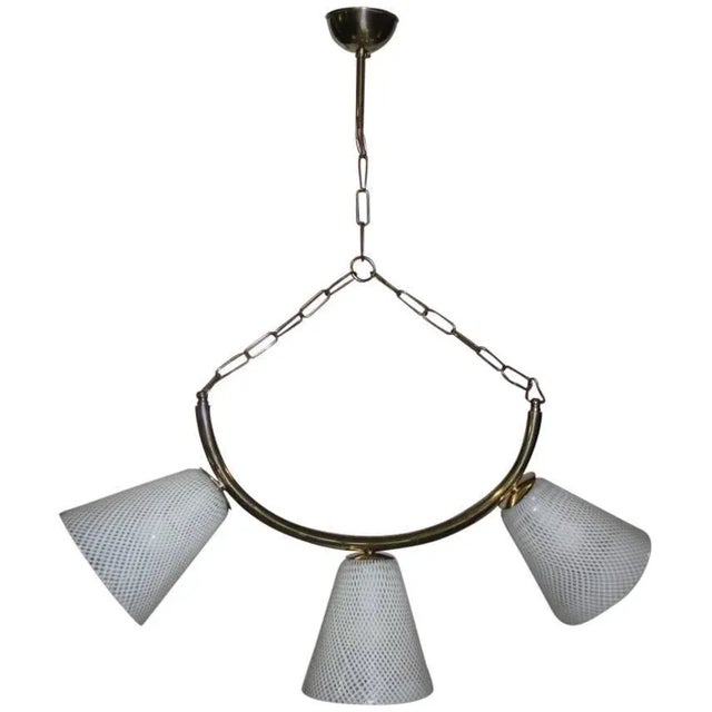 Mid-Century Modern Brass, Reticello & Murano Glass Ceiling Lamp For Sale - Image 9 of 9