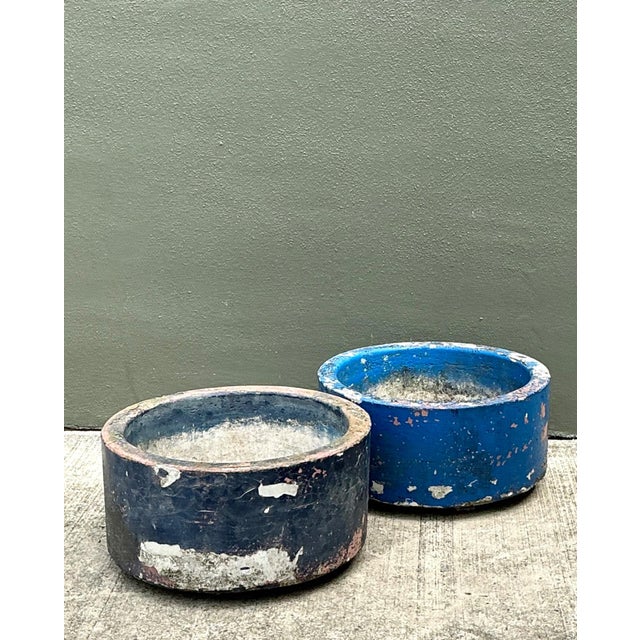 Vintage Distressed Painted Cement Planters - Set of 2 For Sale - Image 12 of 16