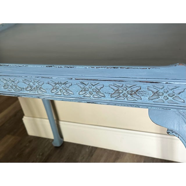 Antique Early 20th Century Blue French Country Carved Wood Rustic Console/Accent Table For Sale - Image 11 of 12