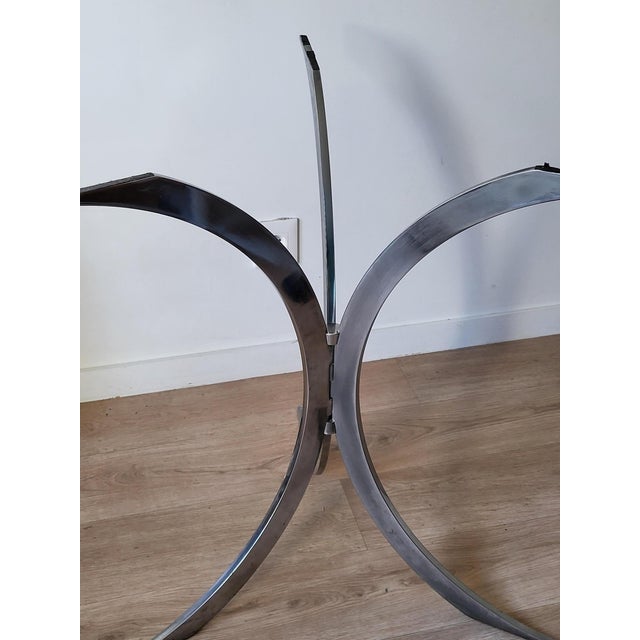 1970s Table with Chrome Metal Feet and Smoked Glass Top attributed to Boris Tabacoff for Christofle, 1970s For Sale - Image 5 of 10