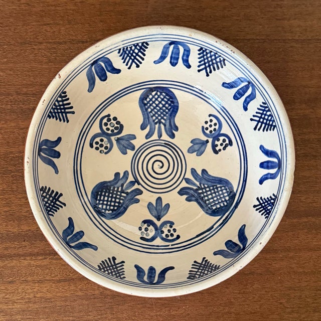 Rustic Midcentury Folk Art Painted Pottery Bowl For Sale - Image 3 of 7