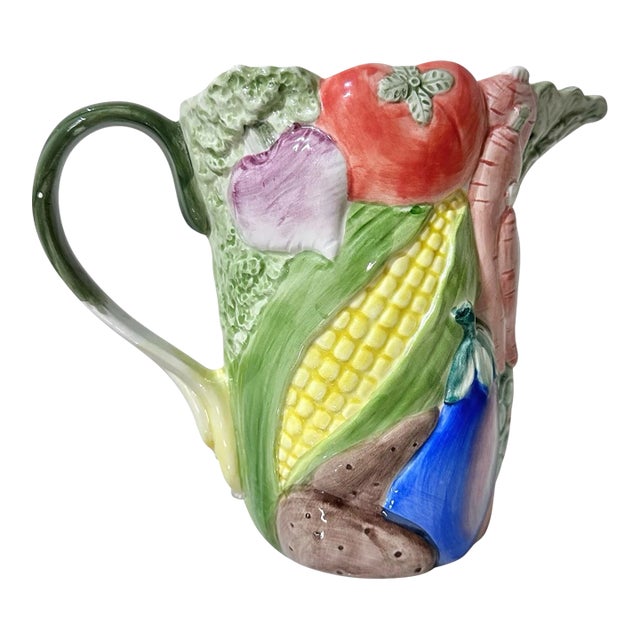 Vintage 1986 Fitz and Floyd Vegetable Garden Ceramic Pitcher For Sale