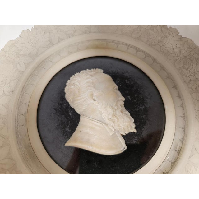 Antique Grand Tour Carved Alabaster Portrait Relief of Michelangelo, 1890 For Sale - Image 13 of 14