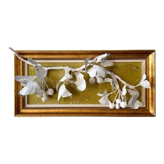 Papier-Mâché Ginkgo Branch in Water Gilded Frame For Sale