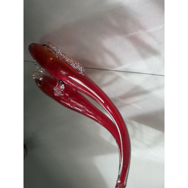 Large Red Sommerso Murano Glass Fish Vase with Applied Clear Fins from 1295 Murano, Italy, 1960s For Sale - Image 4 of 14