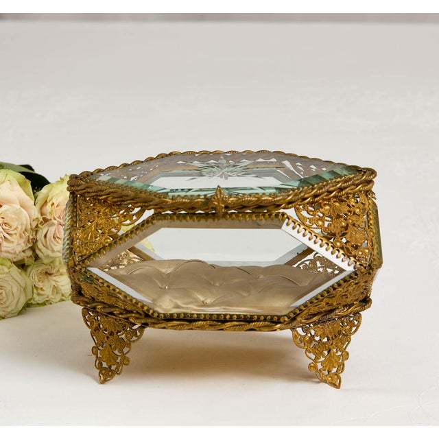 Ornate Antique Paneled Glass Jewelry Box For Sale In San Francisco - Image 6 of 7