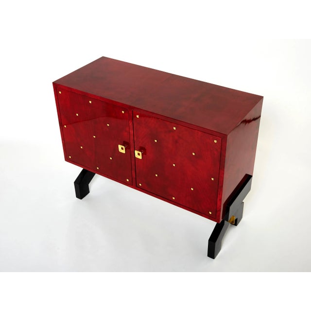 Aldo Tura Red Goatskin Parchment Brass Bar 1960s Chairish