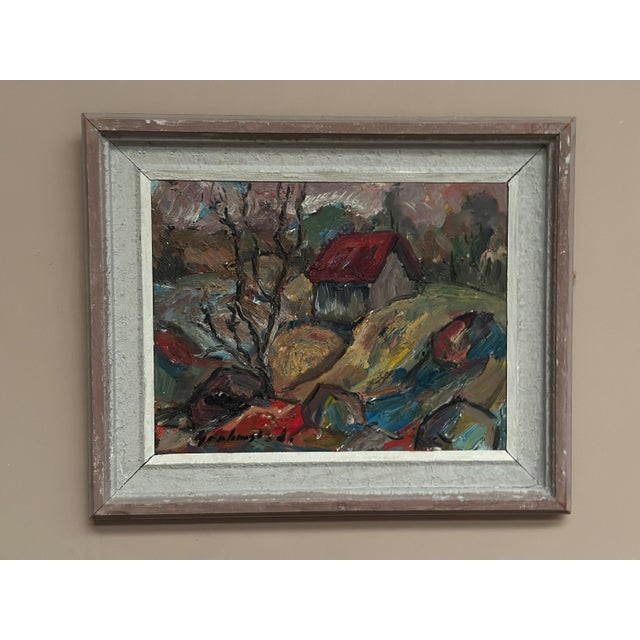 Nils Grahmstad, Cottage with a Red Roof, 1960s, Oil on Canvas For Sale - Image 18 of 18