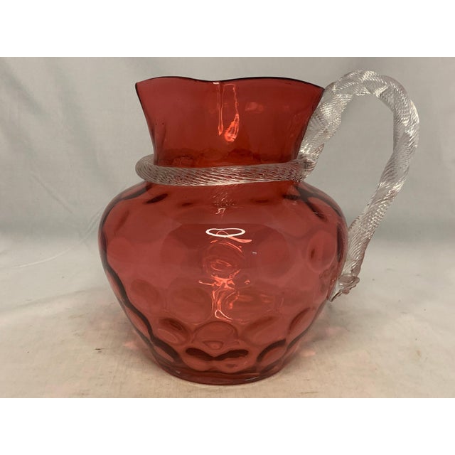 Antique Cranberry Glass Pitcher: Boston & Sandwich Spot-Optic with Rope Twist For Sale - Image 4 of 9