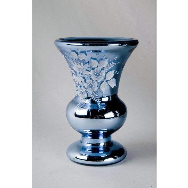 Mid 20th Century Mid 20th Century Victorian Mercury Glass Vase With Hand Painted Flowers For Sale - Image 5 of 5