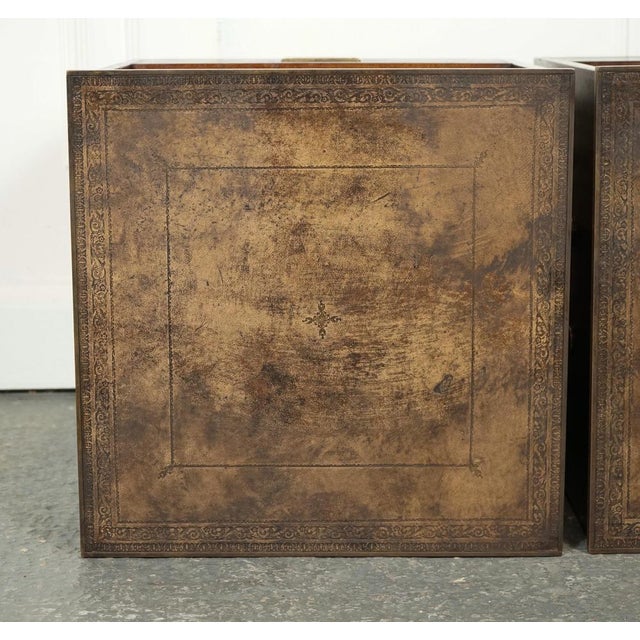 Vintage Military Campaign Nightstands with Brown Leather Top For Sale - Image 13 of 16